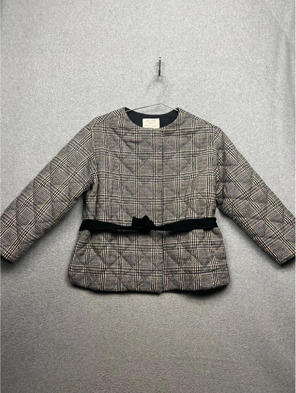 Zara Girls Padded Quilted Tartan Plaid Belted Jacket 10 Fall Holiday Casual